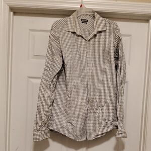 Kenneth Cole Reaction Men's White and Light Gray Checked Button-Down Shirt